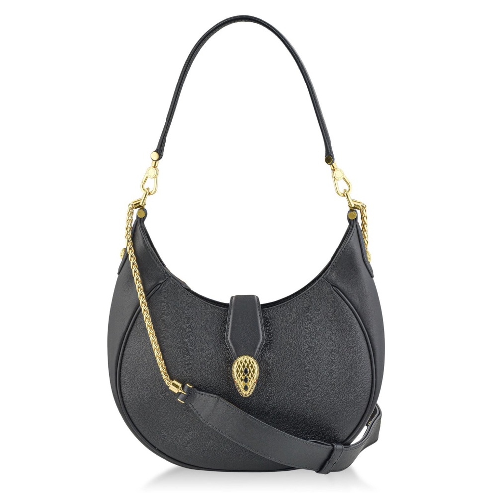 Unique Authentic Bvlgari Serpenti Ellipse Shoulder Bag, Black color Leather